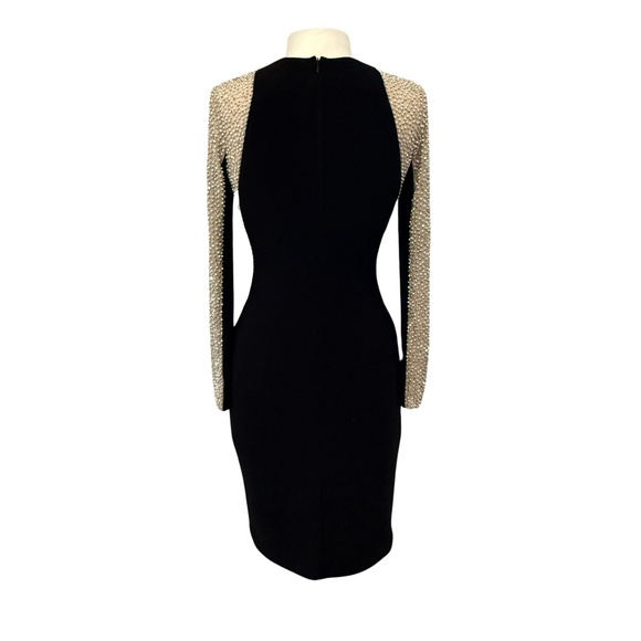 XSCAPE Dress Sz 6 Silver Beaded Black Stretch Mini Illusion Slimming Long Sleeve - Picture 4 of 15